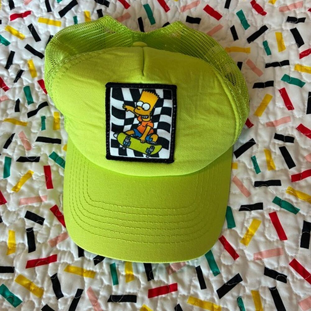 Simpsons Hat Mens Adjustable Snap Green Bart Mad Engine Skateboard Cartoon